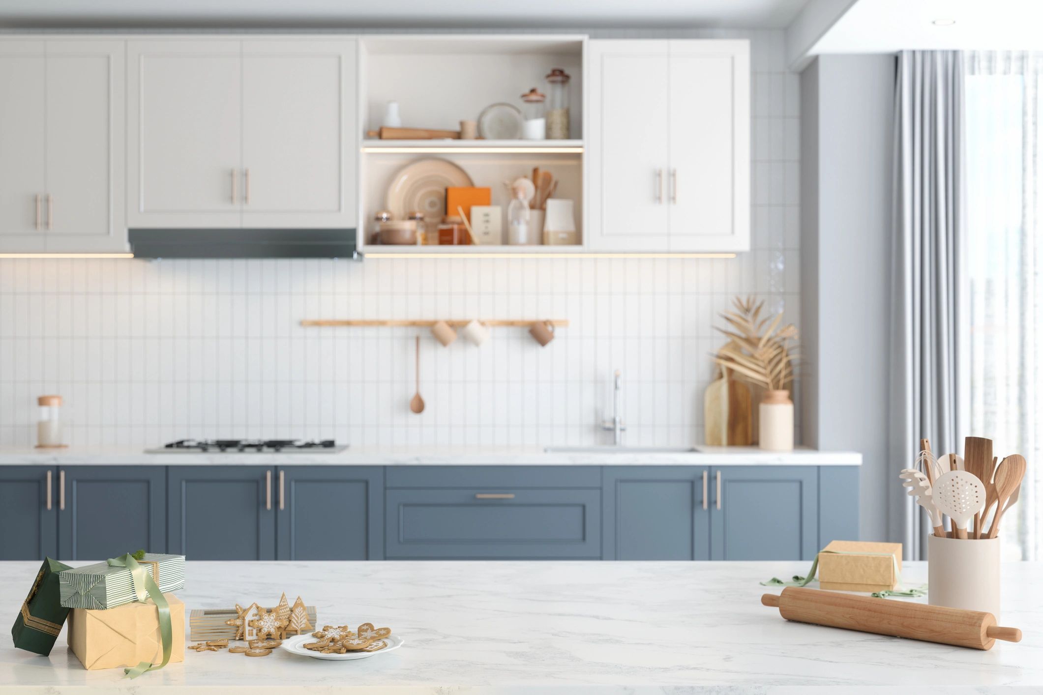 simply styled kitchen with simmer pot ingredients