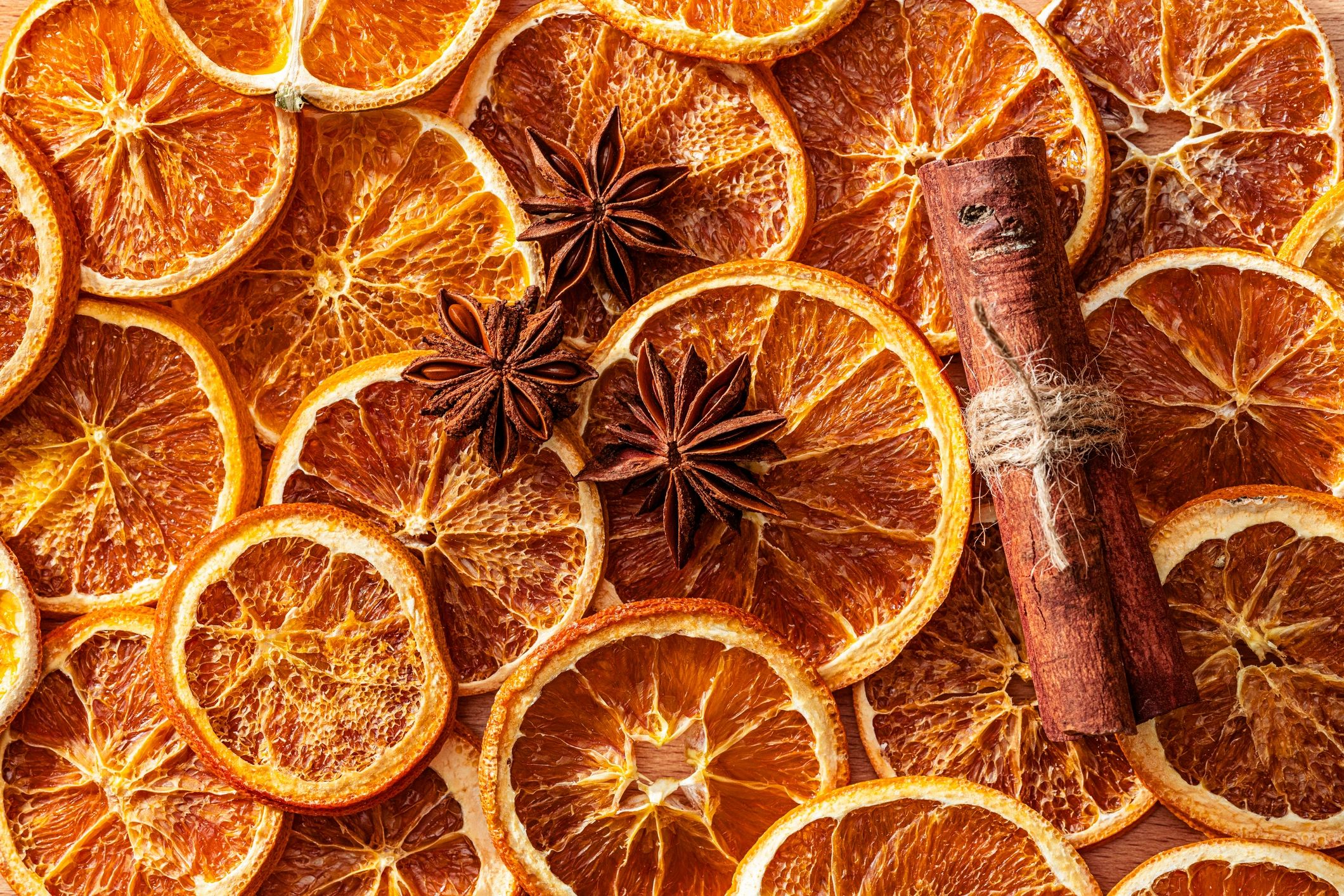 closeup of dried citrus and cinnamon for crafts